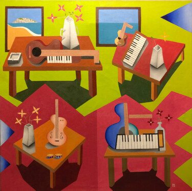 Painting titled "Mesa de Músico XLII…" by José Roberto Teixeira Leite Junior, Original Artwork, Oil Mounted on Wood Panel