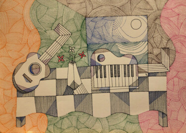Desenho intitulada "Mesa de Músico Cane…" por José Roberto Teixeira Leite Junior, Obras de arte originais, Caneta de gel