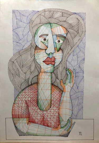 Desenho intitulada "Mulher na Janela" por José Roberto Teixeira Leite Junior, Obras de arte originais, Caneta de gel