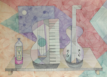 Desenho intitulada "Mesa de Músico" por José Roberto Teixeira Leite Junior, Obras de arte originais, Caneta de gel