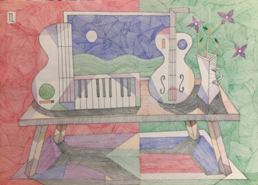 Desenho intitulada "Mesa de Músico - Ca…" por José Roberto Teixeira Leite Junior, Obras de arte originais, Caneta de gel