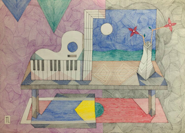 Desenho intitulada "Mesa de Músico 2022" por José Roberto Teixeira Leite Junior, Obras de arte originais, Caneta de gel