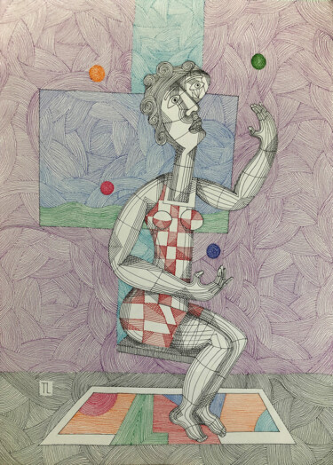 Desenho intitulada "Mulher no Balanço I…" por José Roberto Teixeira Leite Junior, Obras de arte originais, Caneta de gel