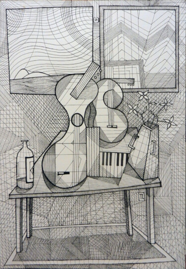 Desenho intitulada "Mesa de Músico XIX" por José Roberto Teixeira Leite Junior, Obras de arte originais, Caneta de gel