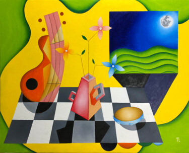 Schilderij getiteld "Mesa de Músico 55" door José Roberto Teixeira Leite Junior, Origineel Kunstwerk, Olie Gemonteerd op Fra…