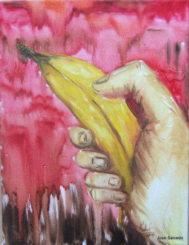 Painting titled "Atraco a banano arm…" by Jose Salcedo, Original Artwork, Oil