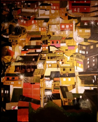 Painting titled "A favela a noite" by Jose Sousa, Original Artwork