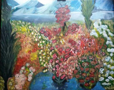 Painting titled "Le jardin" by Jose Sousa, Original Artwork, Acrylic