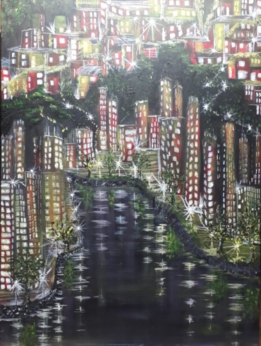 Painting titled "Les deux villes" by Jose Sousa, Original Artwork, Acrylic