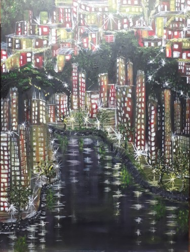 Les deux villes Peinture intitulée "Les deux villes" par Jose Sousa, Œuvre d'art originale, Acrylique