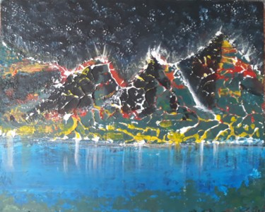 Lac de montagne la nuit Peinture intitulée "Lac de montagne la…" par Jose Sousa, Œuvre d'art originale, Acrylique