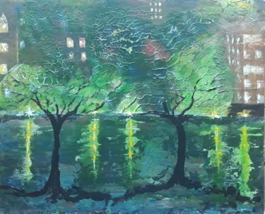La nuit au parq Peinture intitulée "La nuit au parq" par Jose Sousa, Œuvre d'art originale, Acrylique