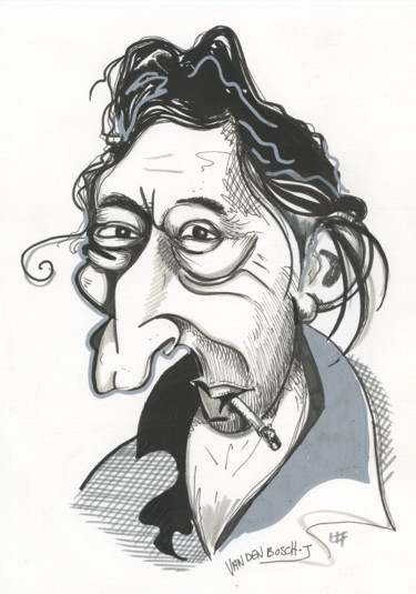 Disegno intitolato "Gainsbourg.jpg" da José Van Den Bosch, Opera d'arte originale, Inchiostro