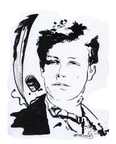 Desenho intitulada "Arthur Rimbaud encr…" por José Van Den Bosch, Obras de arte originais, Tinta