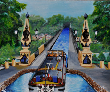 Peinture intitulée "Pont canal de Briare" par José Van Houteghem, Œuvre d'art originale, Acrylique