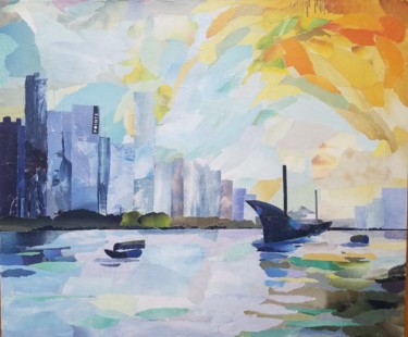 Schilderij getiteld "la-baie-de-Hong-Kong" door José Audas, Origineel Kunstwerk, Anders