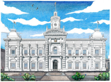 Palacio de Gobierno del Estado de Sonora Rysunek zatytułowany „Palacio de Gobierno…” autorstwa José Bustamante, Oryginalna praca, Ołówek Zamontowany na Karton