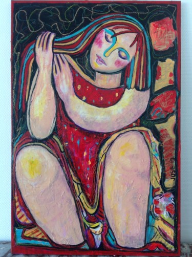 Peinture intitulée "Femme en Rouge" par Jose Chalendar, Œuvre d'art originale