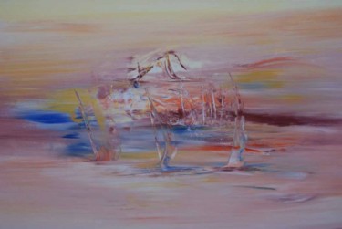 Peinture intitulée "le lac rose" par Jose Curti, Œuvre d'art originale, Huile