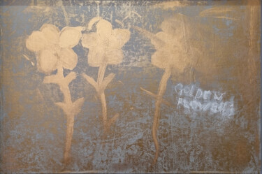 Malarstwo zatytułowany „golden flowers” autorstwa Josef Hirthammer, Oryginalna praca, Grafit Zamontowany na Panel drewniany
