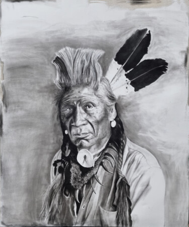 Drawing titled "chief weasel" by Josef Hirthammer, Original Artwork, Charcoal Mounted on Wood Stretcher frame