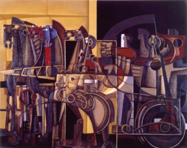 Painting titled "Cortège équestre" by José  Herrera, Original Artwork, Oil