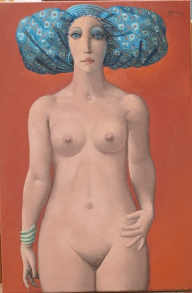 Peinture intitulée "Jeune femme nue à l…" par José  Herrera, Œuvre d'art originale, Huile