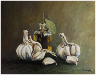 Painting titled ""Aceite, Ajos y Lau…" by Jose Luis Santamaria Campos, Original Artwork, Oil