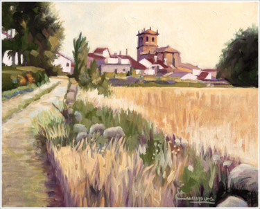 Pittura intitolato ""Pueblo de Mazateró…" da Jose Luis Santamaria Campos, Opera d'arte originale, Olio