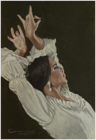 Painting titled ""Cuna de Flamenco"" by Jose Luis Santamaria Campos, Original Artwork, Oil Mounted on Wood Stretcher frame
