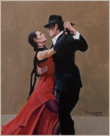 Painting titled ""Tango"" by Jose Luis Santamaria Campos, Original Artwork, Acrylic Mounted on Wood Stretcher frame