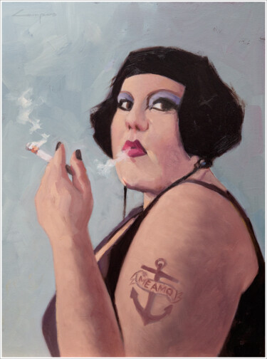 Pintura titulada ""Fumando Espero"" por Jose Luis Santamaria Campos, Obra de arte original, Oleo