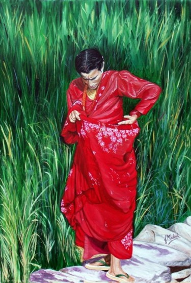Malerei mit dem Titel "Rojo tibetano" von Madrid Sanz José María, Original-Kunstwerk, Öl