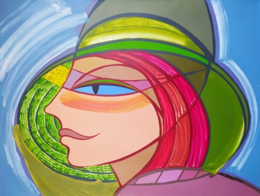 Painting titled "Woman with green hat" by José Miguel, Original Artwork, Acrylic