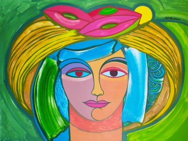 Painting titled "Woman with hat with…" by José Miguel, Original Artwork, Acrylic