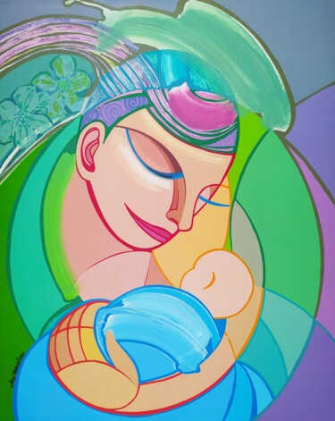 Painting titled "Maternity" by José Miguel, Original Artwork, Acrylic