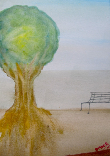 Painting titled "The tree and the ch…" by Jose Omar Herrera, Original Artwork, Watercolor