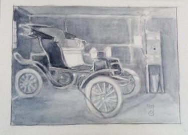 Painting titled "Automóvil eléctrico…" by Jose Oña Jurado, Original Artwork, Watercolor