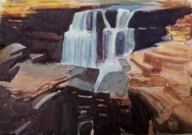 Pintura titulada "Cascada paisaje Aus…" por Jose Oña Jurado, Obra de arte original, Acuarela