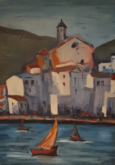 Painting titled "Cadaqués (Girona, E…" by Jose Oña Jurado, Original Artwork, Oil