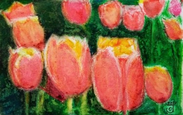 Pintura titulada "Tulipanes rojos" por Jose Oña Jurado, Obra de arte original, Pastel