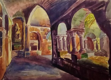 Painting titled "San Benito de Bages…" by Jose Oña Jurado, Original Artwork, Watercolor