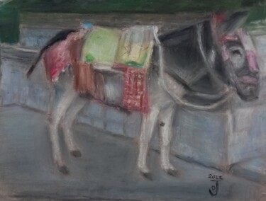 Pintura intitulada "Burro Taxi Mijas (M…" por Jose Oña Jurado, Obras de arte originais, Cera