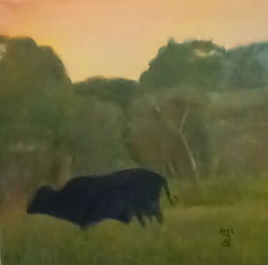 Painting titled "Fauna al atardecer" by Jose Oña Jurado, Original Artwork, Oil
