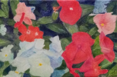 Painting titled "Paisaje floral" by Jose Oña Jurado, Original Artwork, Oil Mounted on Wood Panel