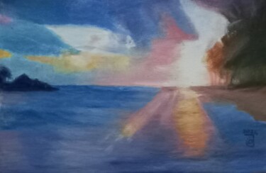 Painting titled "Atardecer en la pla…" by Jose Oña Jurado, Original Artwork, Oil