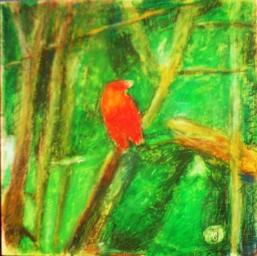 Malerei mit dem Titel "Pàjaro Rojo" von Jose Oña Jurado, Original-Kunstwerk, Pastell