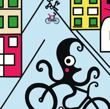 Digitale Kunst getiteld "cyclist squid" door Josep Domènech, Origineel Kunstwerk, AI gegenereerde afbeelding