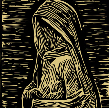 Digitale Kunst mit dem Titel "HOODED WOMAN" von Josep Domènech, Original-Kunstwerk, KI-generiertes Bild