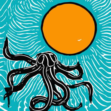 Arts numériques intitulée "octopus sunbathing" par Josep Domènech, Œuvre d'art originale, Image générée par l'IA